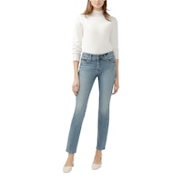 Jean à jambe droite pour femmes, Elyse, Silver - Délavé indigo moyen Front_Flat