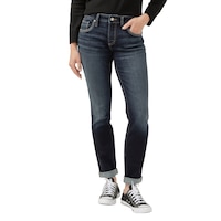 Jean pour femmes, délavé indigo moyen, Boyfriend, Silver Front_Flat