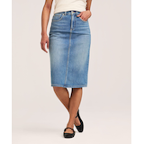 Jupe mi-longue pour femmes, Denver Hayes - Délavé indigo moyen Front_Flat