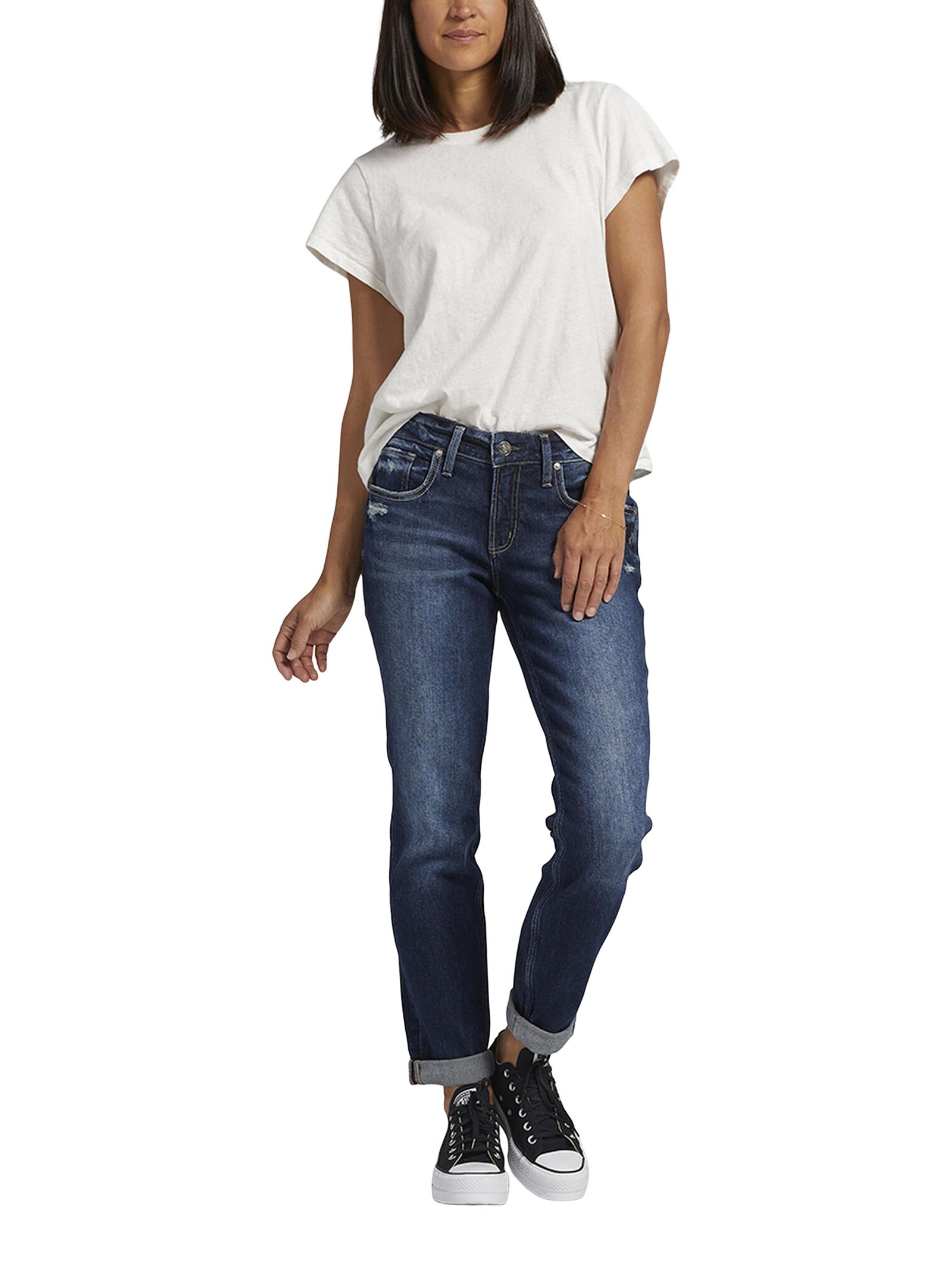 Jean boyfriend épousant les courbes à taille mi-basse pour femmes, Silver