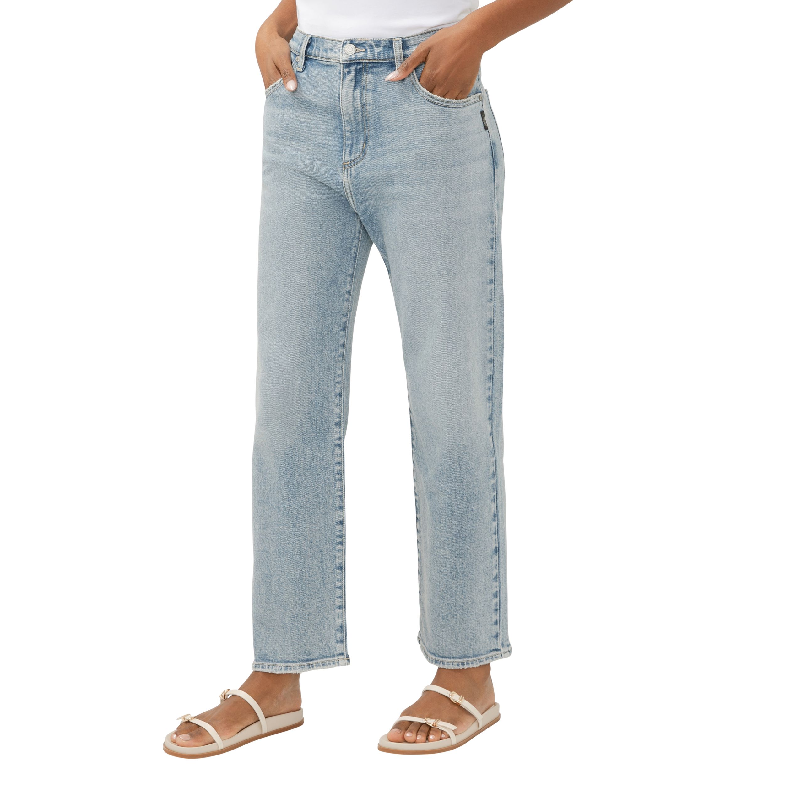 Jean lâche à jambe droite à la cheville pour femmes, Silver