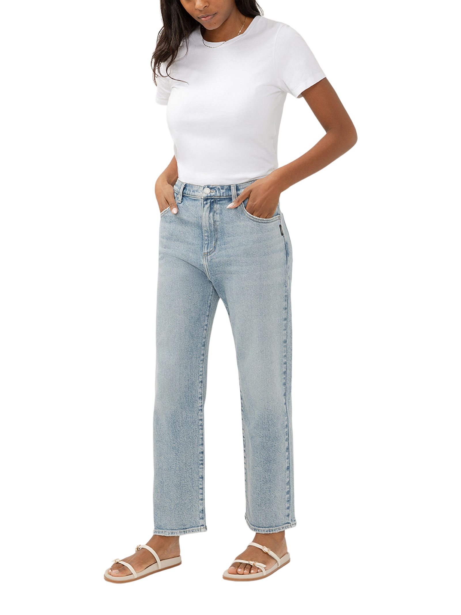 Jean lâche à jambe droite à la cheville pour femmes, Silver