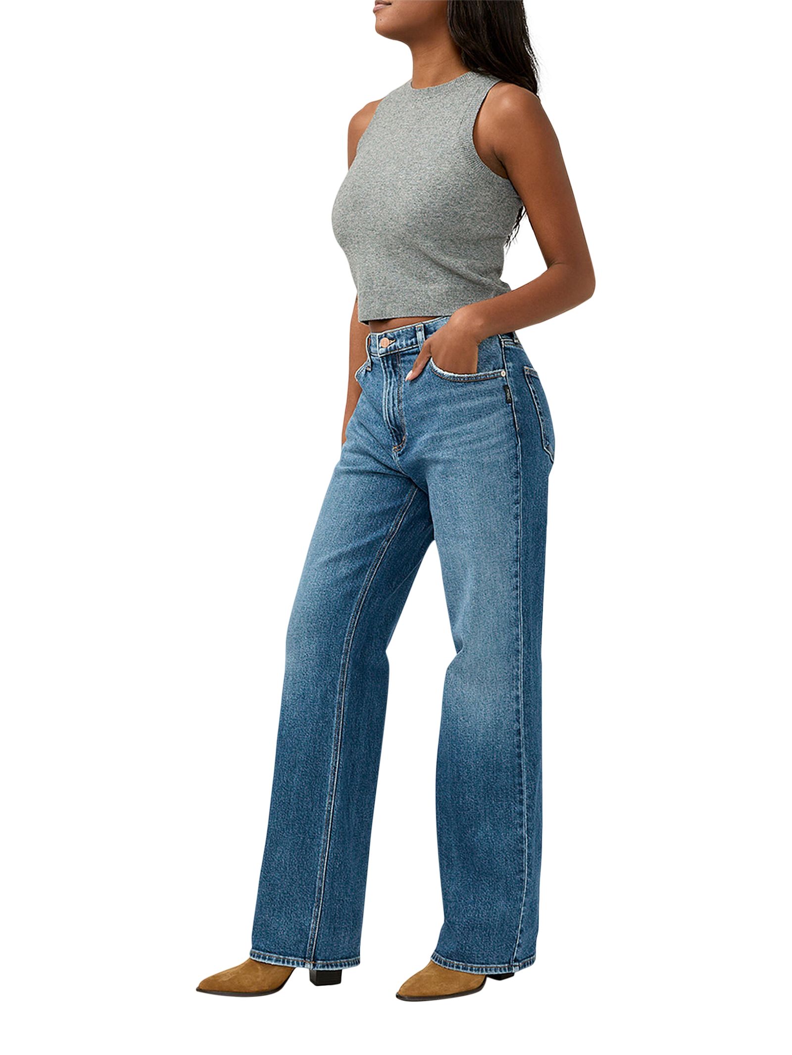 Jean semi-évasé à coupe ample pour femmes, Silver