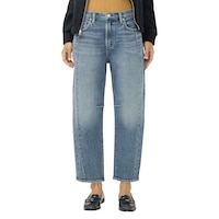 Jean à jambe tonneau pour femmes, Silver Front_Flat