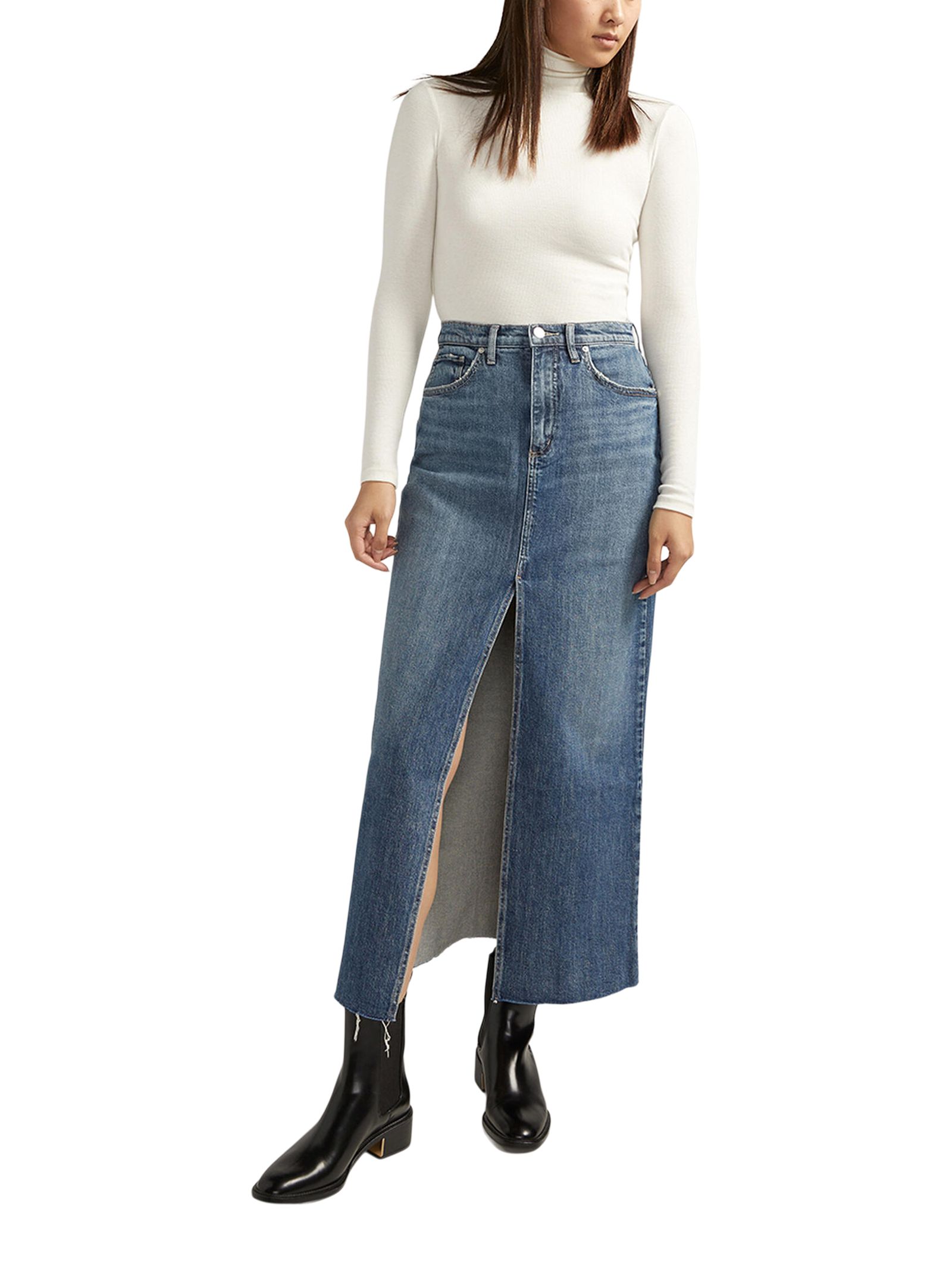 Jupe maxi en denim pour femmes, Silver