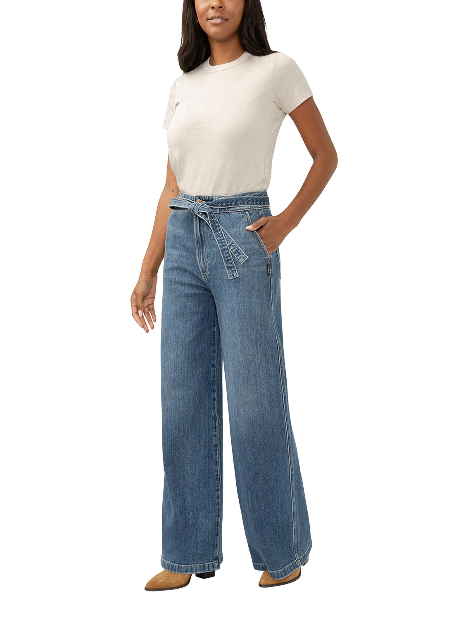 Pantalon-jupe en jean avec ceinture pour femmes, Desirable, Silver