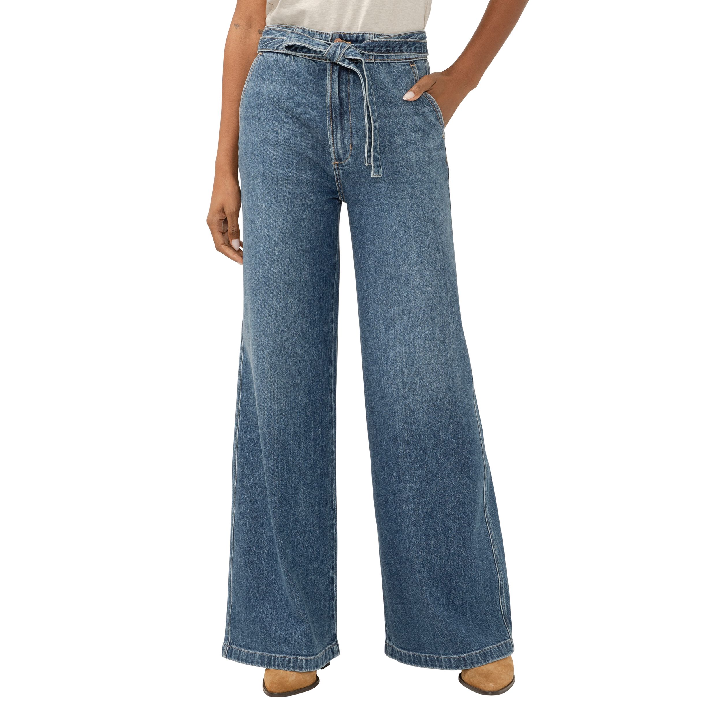 Pantalon-jupe en jean avec ceinture pour femmes, Desirable, Silver