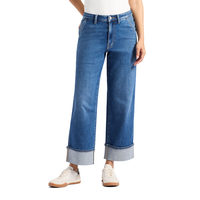 Jean court à jambe large et à taille haute pour femmes, Adisson, Buffalo - Délavé indigo moyen Front_Flat