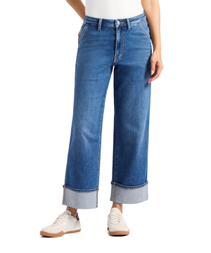 Jean court à jambe large et à taille haute pour femmes, Adisson, Buffalo - Délavé indigo moyen