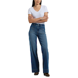 Jean à jambe large et à taille haute pour femmes, Addie, Buffalo - Délavé indigo moyen Front_Flat
