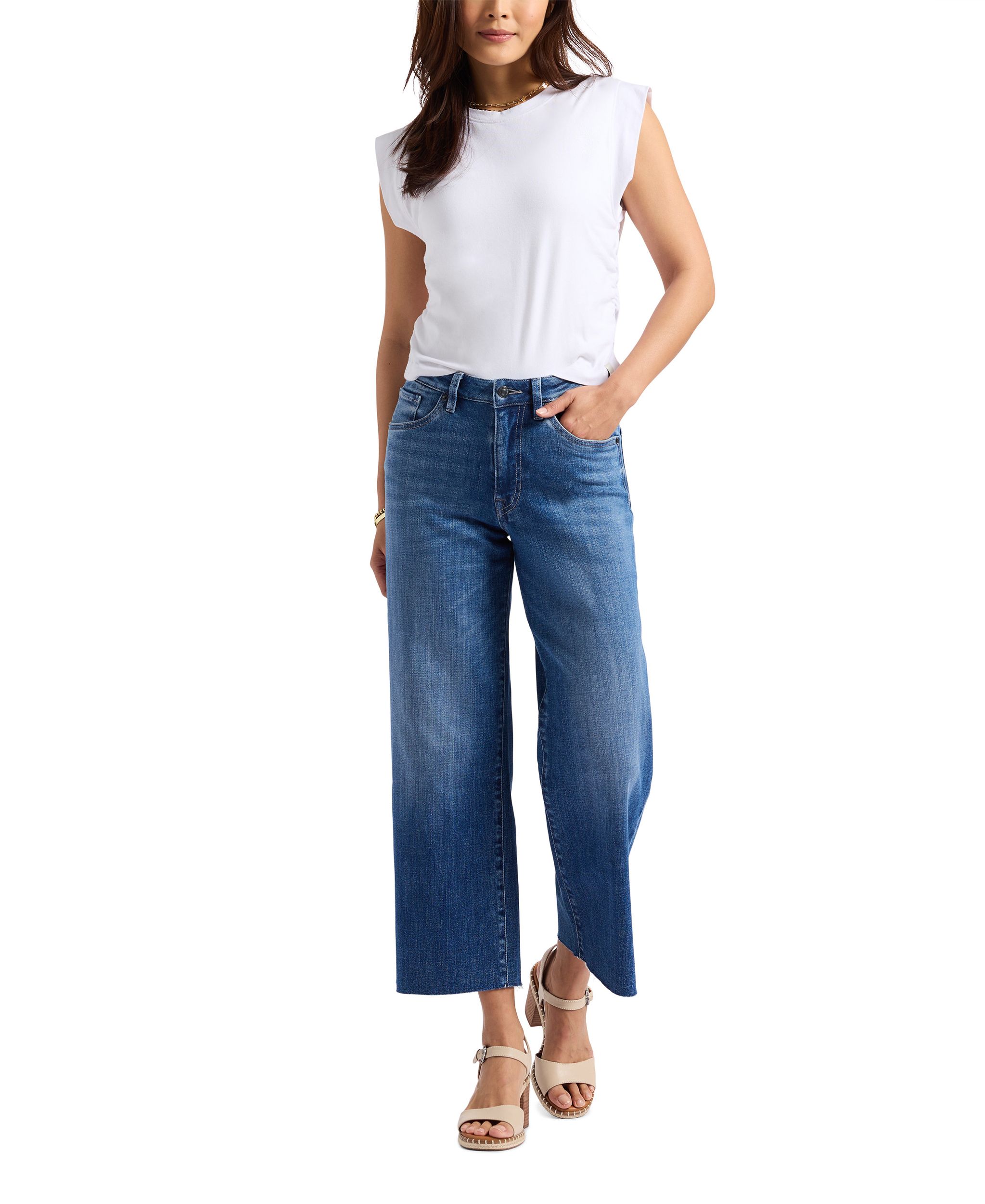 Jean court à jambe large et à taille haute pour femmes, Adisson, Buffalo