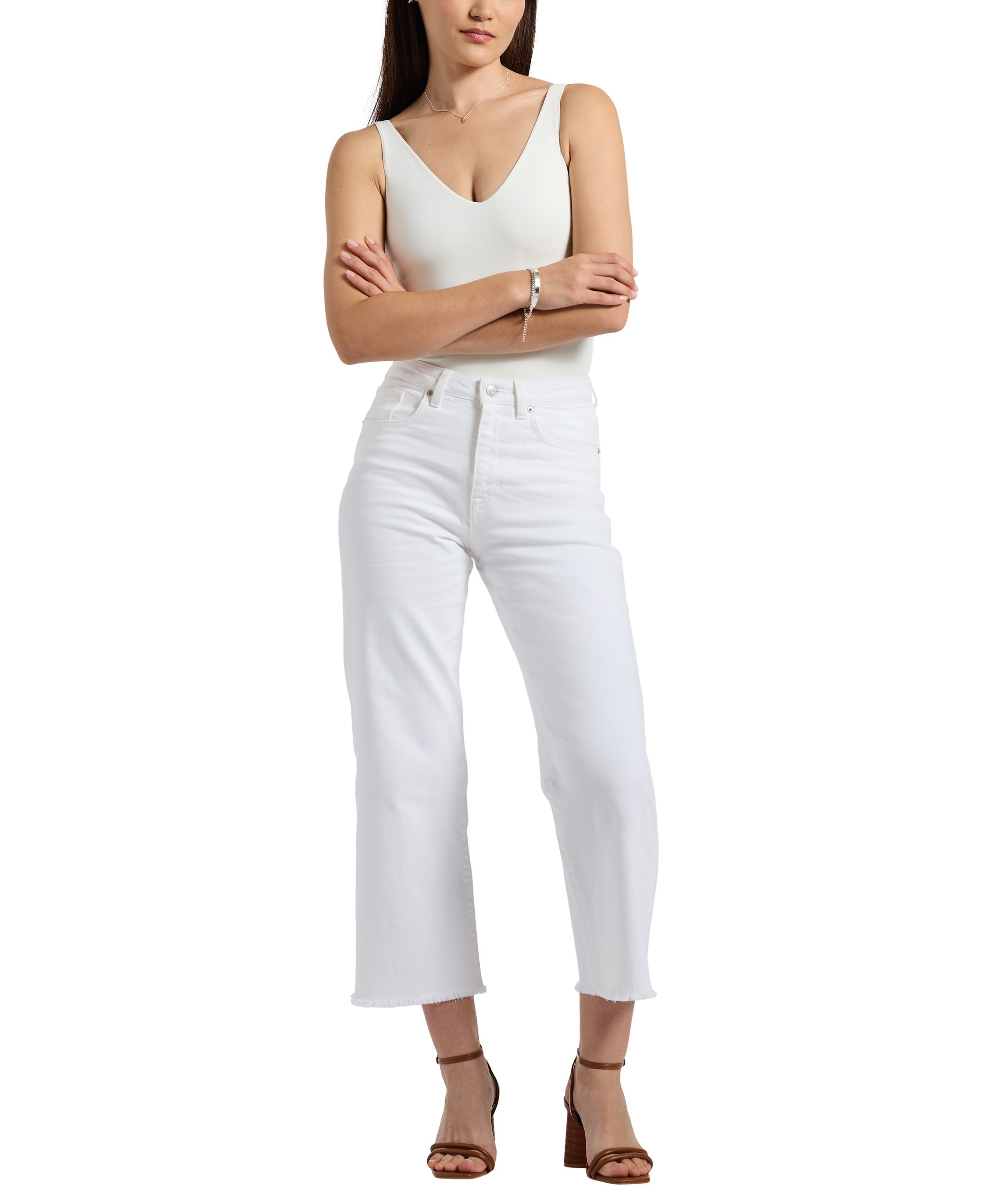 Buffalo Women's High Rise Wide Leg Cropped Adisson Pants - White