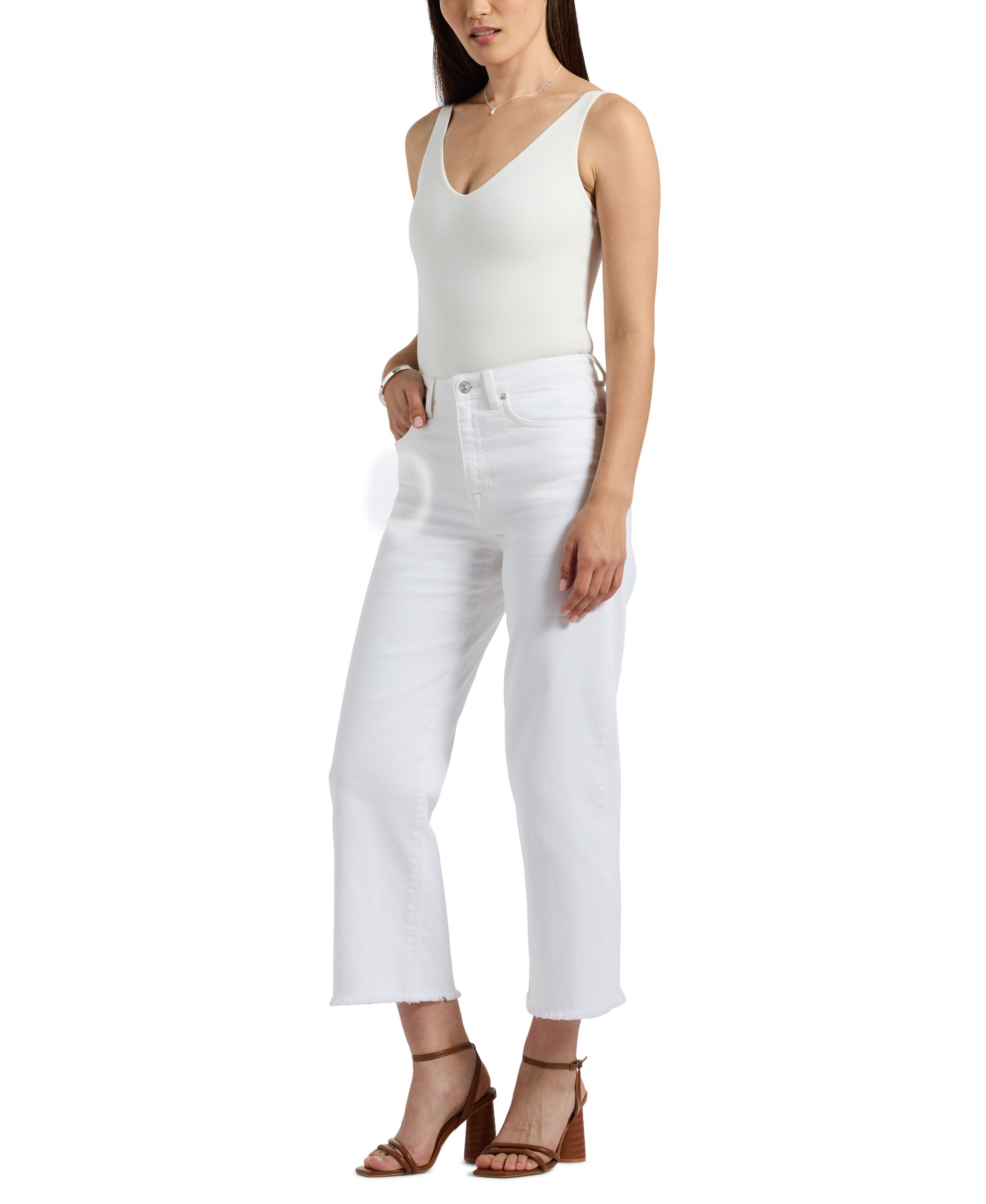 Buffalo Women's High Rise Wide Leg Cropped Adisson Pants - White