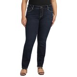 Jean Silver à jambe droite et à taille mi-basse pour femmes, Elyse, taille plus, Silver Front_Flat