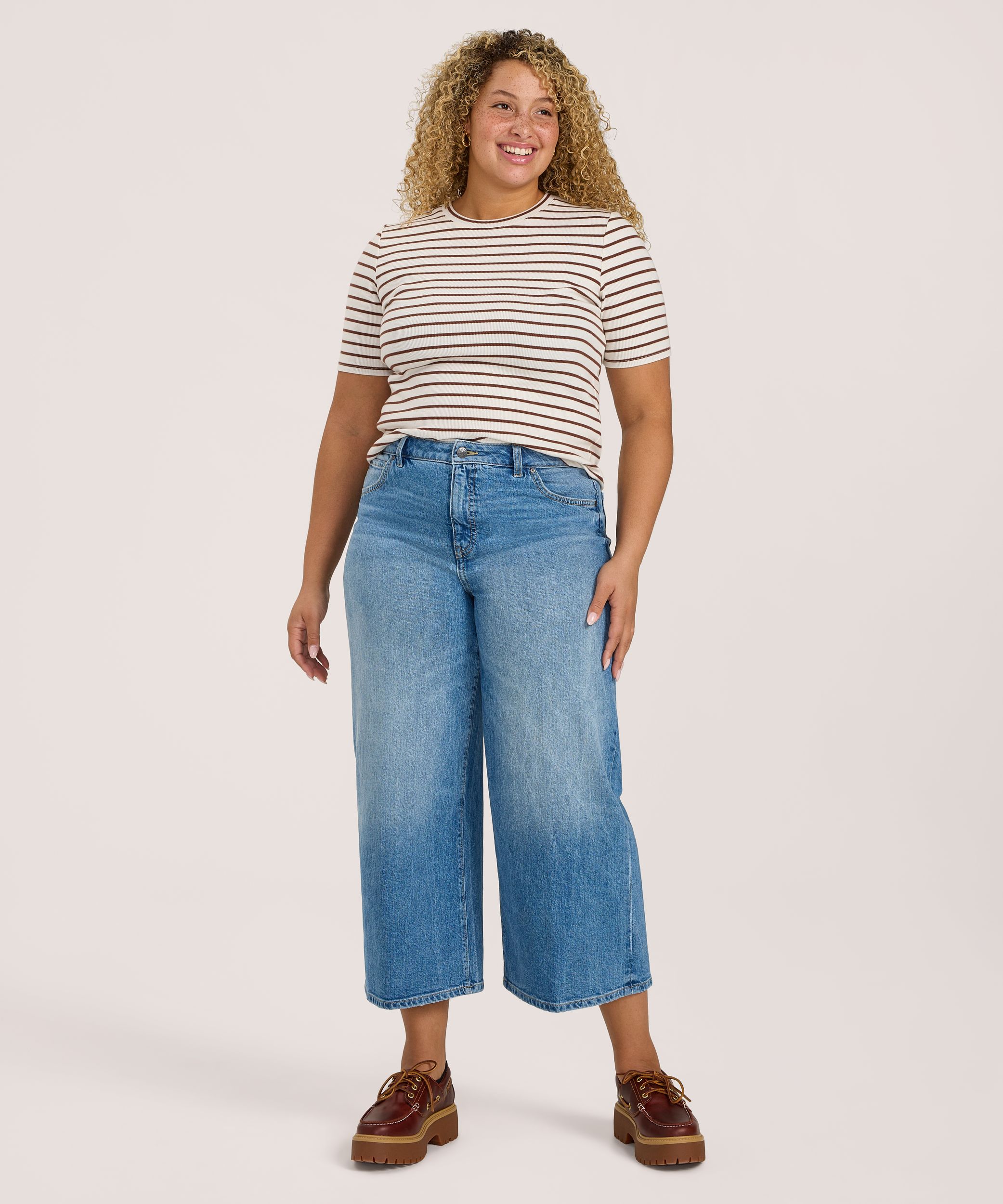 Jean court à jambe large et à taille haute pour femmes, Denver Hayes