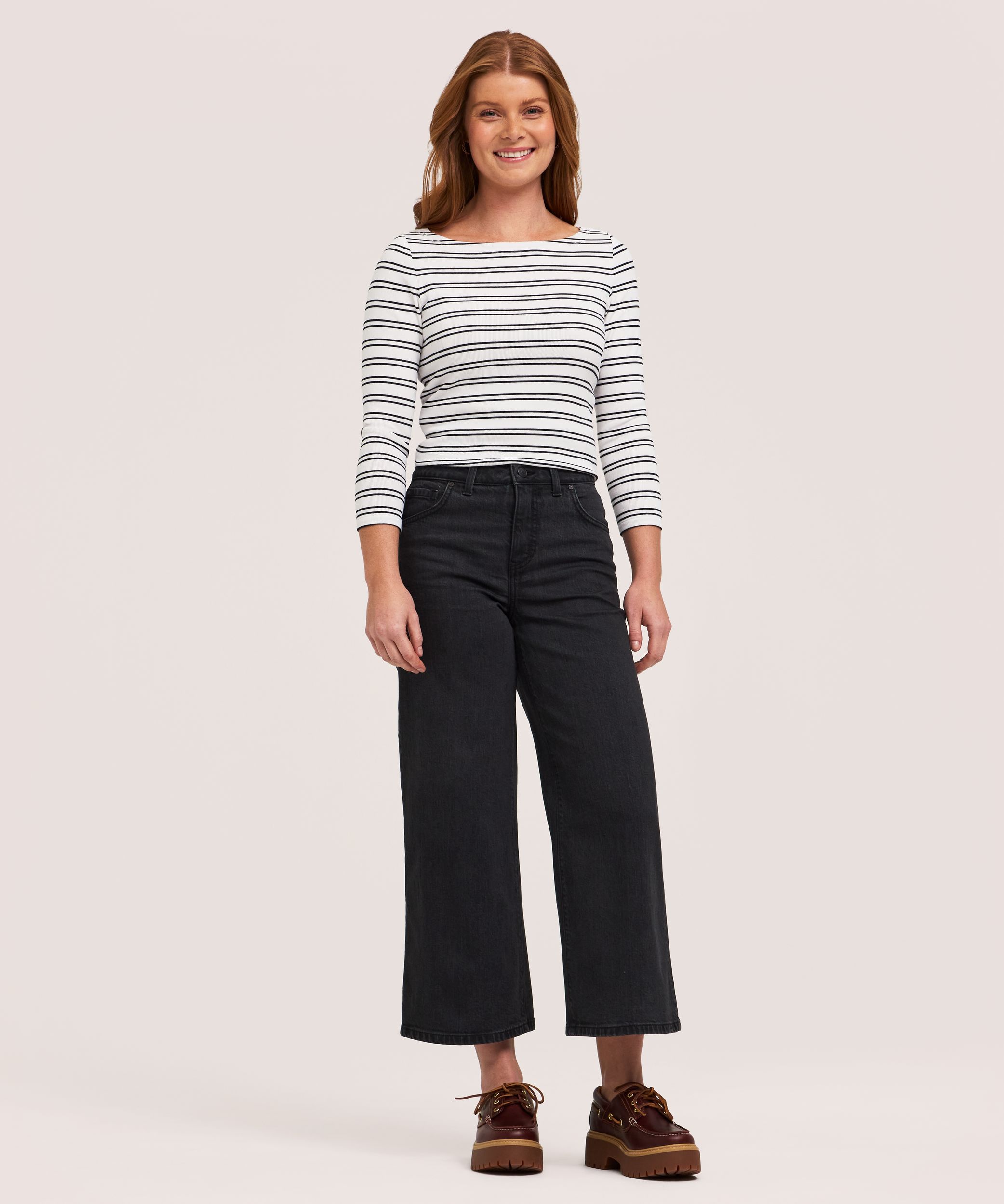 Jean court à jambe large et à taille haute pour femmes, Denver Hayes