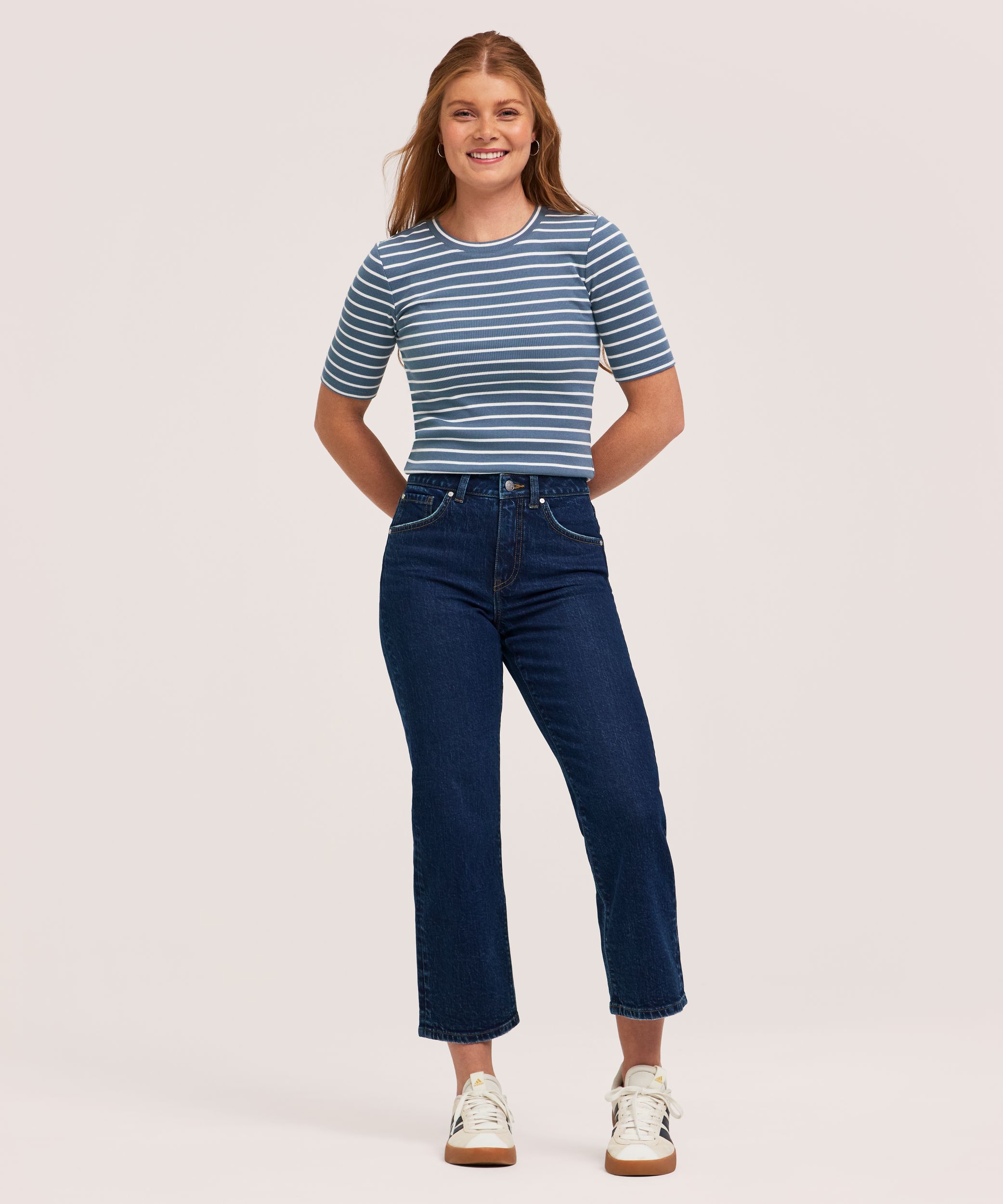 Jean court à jambe droite et à taille haute pour femmes, Denver Hayes