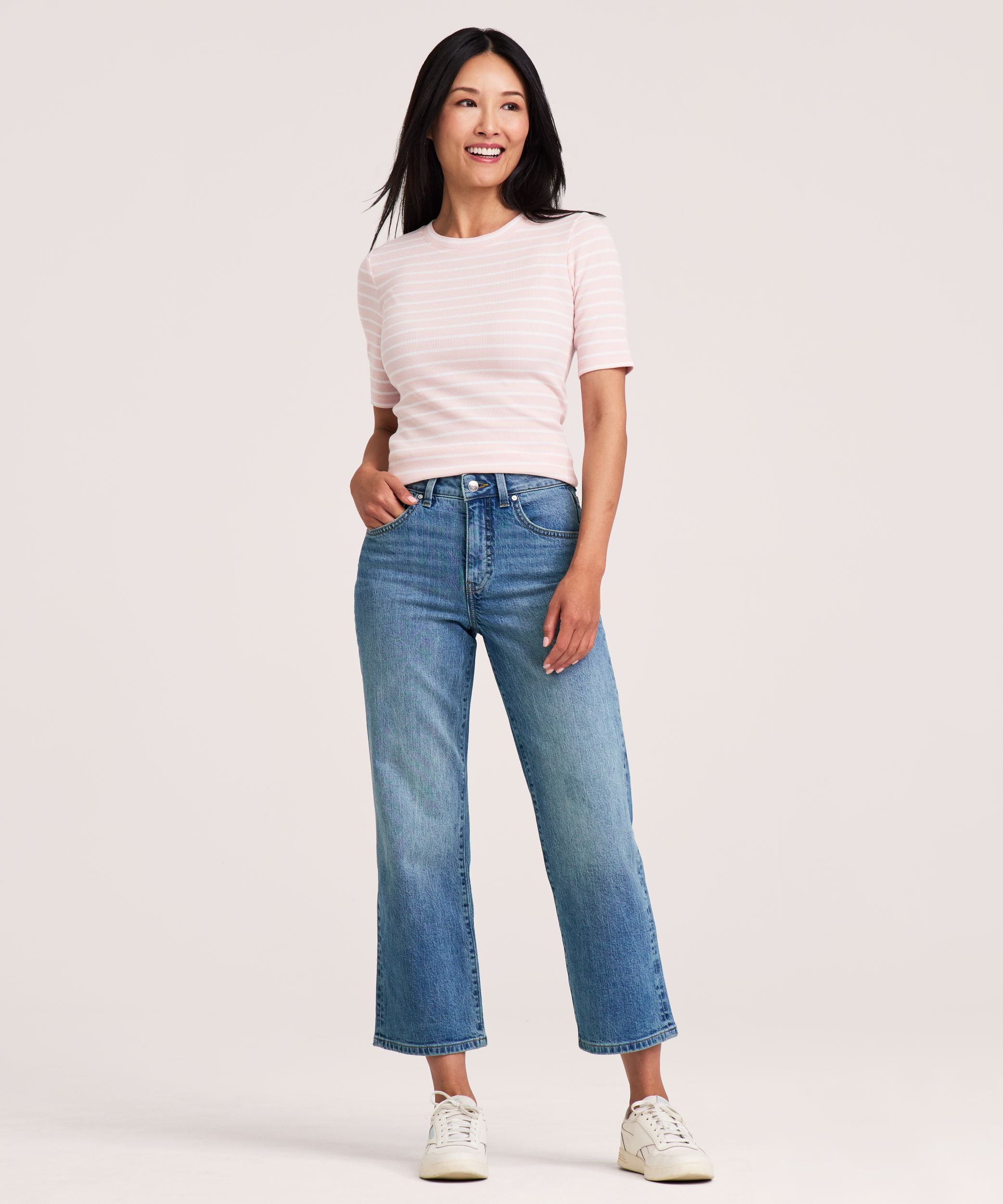 Jean court à jambe droite et à taille haute pour femmes, Denver Hayes