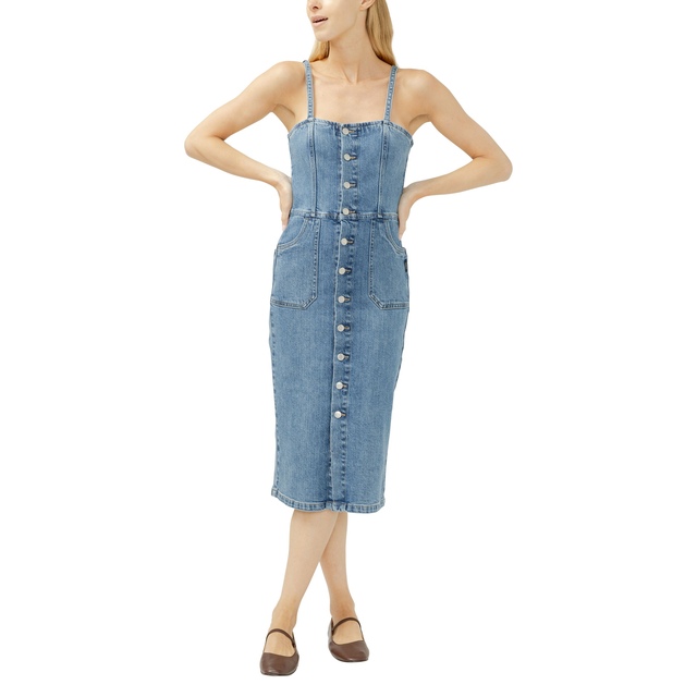 Robe mi-longue en denim pour femmes, Silver