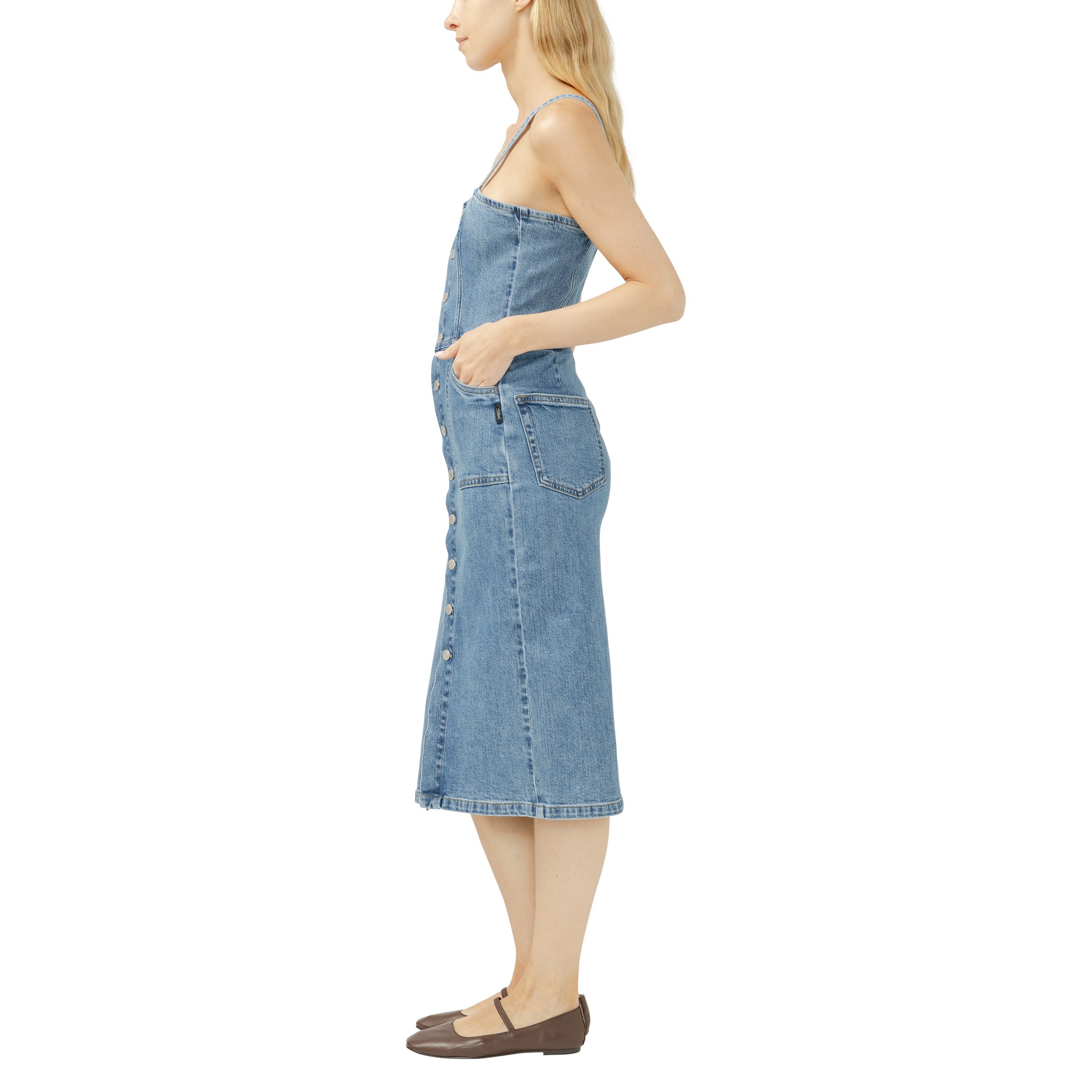 Robe mi-longue en denim pour femmes, Silver