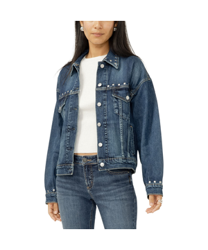 Silver Women's 90s Studded Trucker Denim Jacket