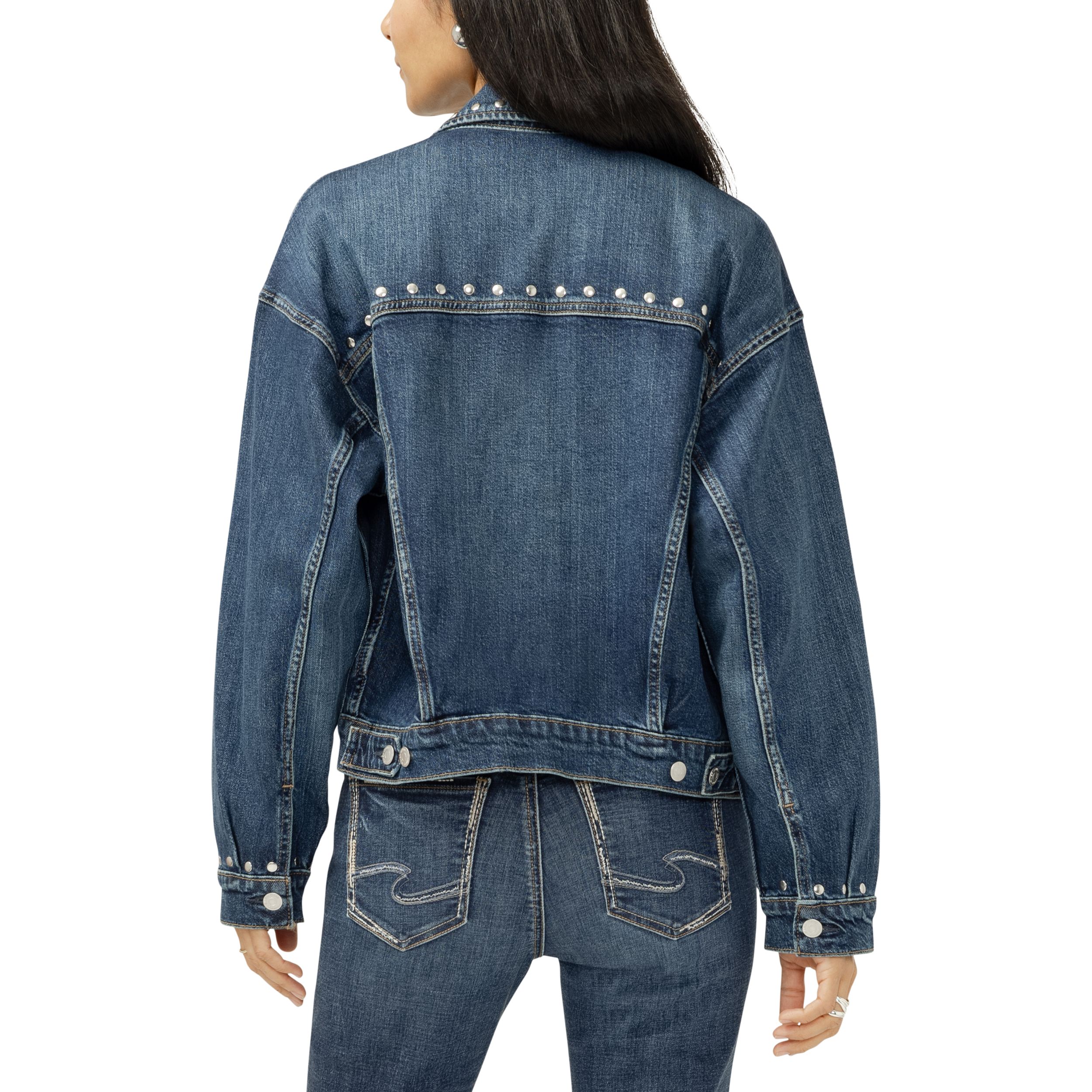 Veste camionneur en denim cloutée style années&nbsp;90 pour femmes, Silver