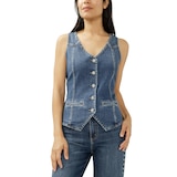 Gilet long en denim pour femmes, Silver Front_Flat