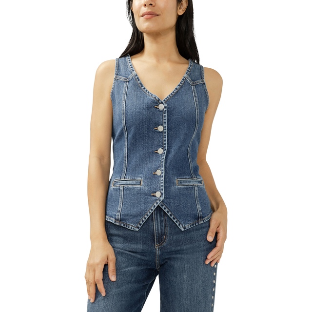 Gilet long en denim pour femmes, Silver