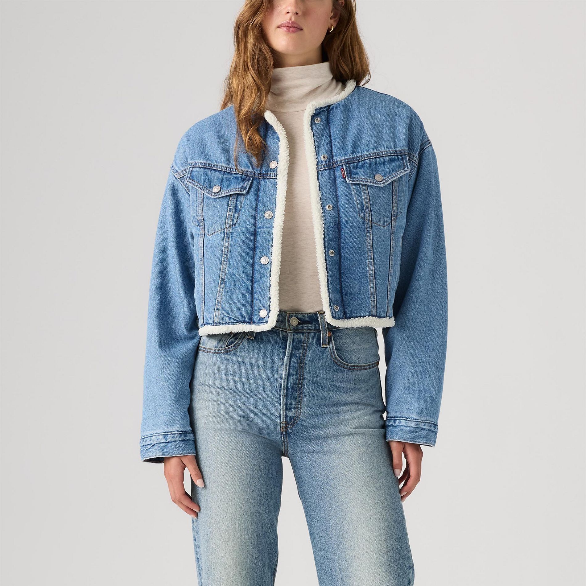 Veste camionneur rétrécie en sherpa sans col années 90 pour femmes, Levi’s