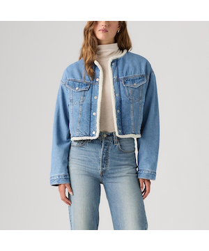 Veste camionneur rétrécie en sherpa sans col années 90 pour femmes, Levi’s