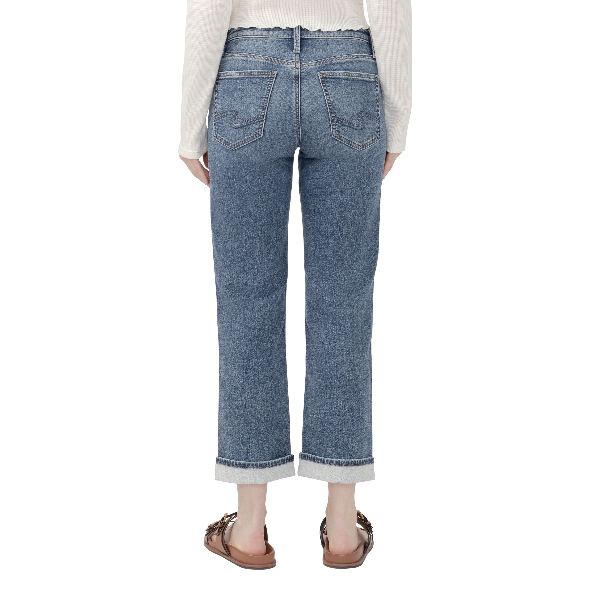 Jean coupe boyfriend en tricot avec revers pour femmes, Chelsea, Silver