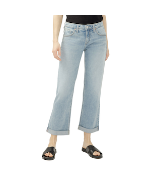 Jean coupe boyfriend avec revers pour femmes, Chelsea, Silver
