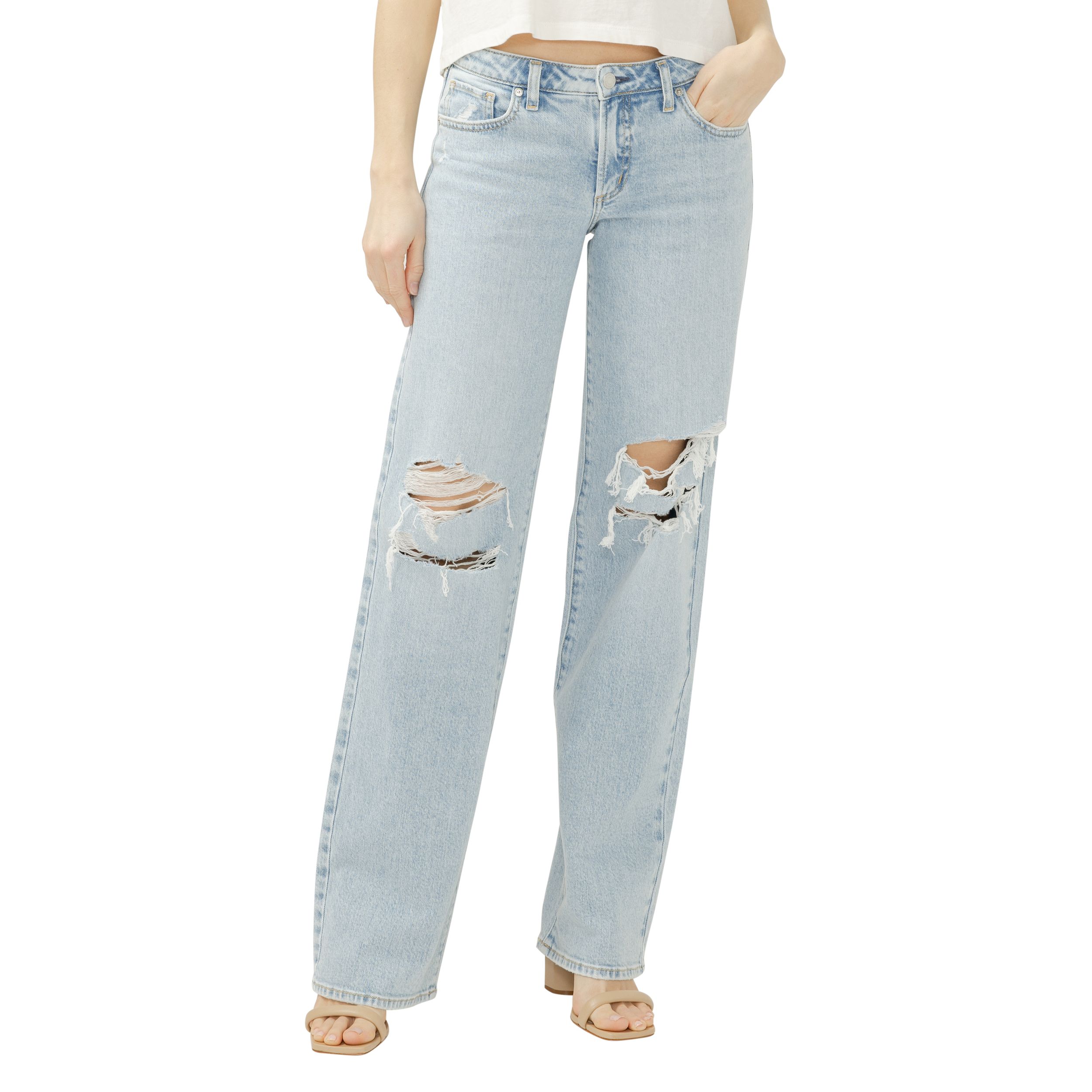 Silver Women's Loose Low Straight Leg Jeans