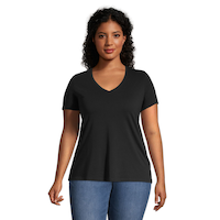 T-shirt semi-ajusté à encolure en V pour femmes, Denver Hayes Front_Flat