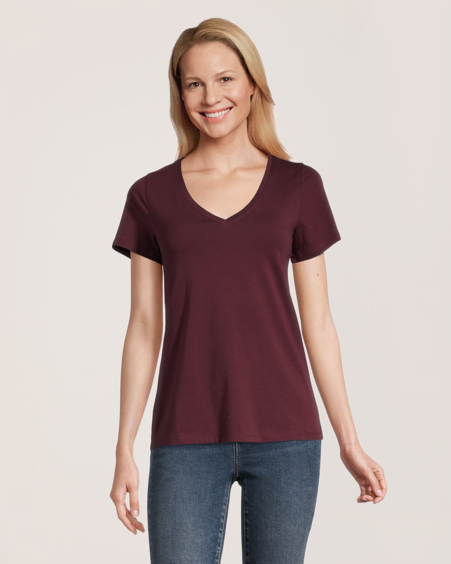 T-shirt semi-ajusté à encolure en V pour femmes, Denver Hayes