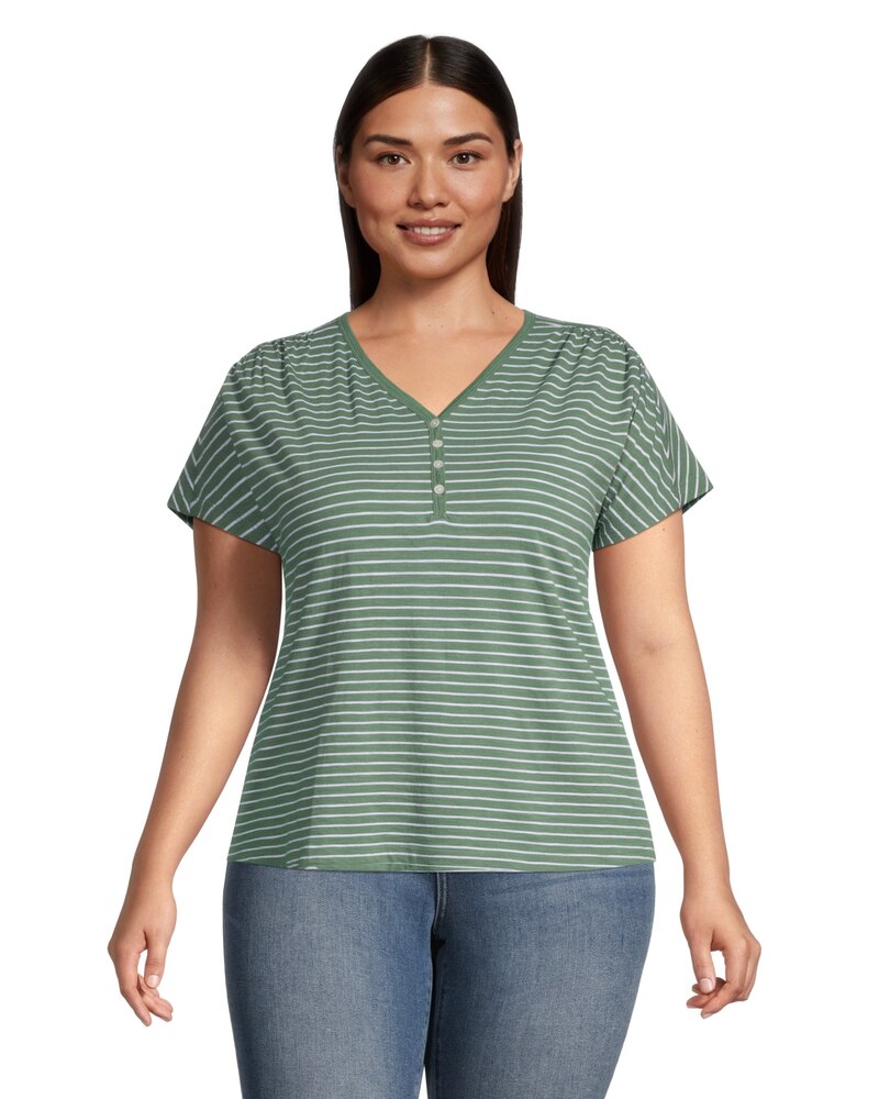 Women's Gathered Y-Neck Henley Top | Marks