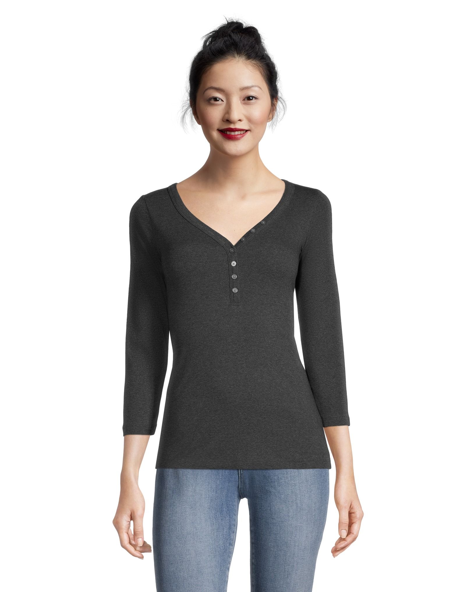 Women's Three-Quarter Sleeve Fitted Henley T Shirt | Marks