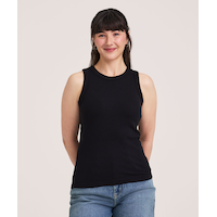 Débardeur semi-ajusté en tricot côtelé et à col montant pour femmes, Denver Hayes Front_Flat