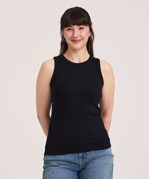 Débardeur semi-ajusté en tricot côtelé et à col montant pour femmes, Denver Hayes