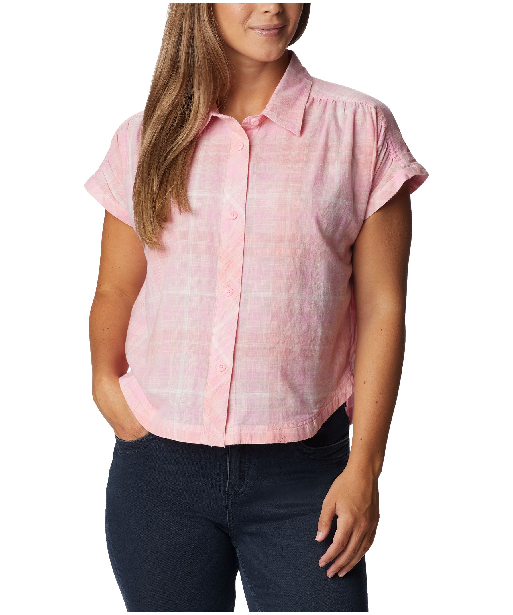 Columbia Women's Camp Henry IV Short Sleeve Button Up Cotton Shirt Marks