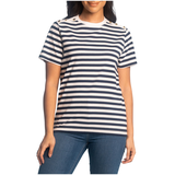 Haut rayé coupe décontractée à col ras du cou pour femmes, Lois, Selena Front_Flat