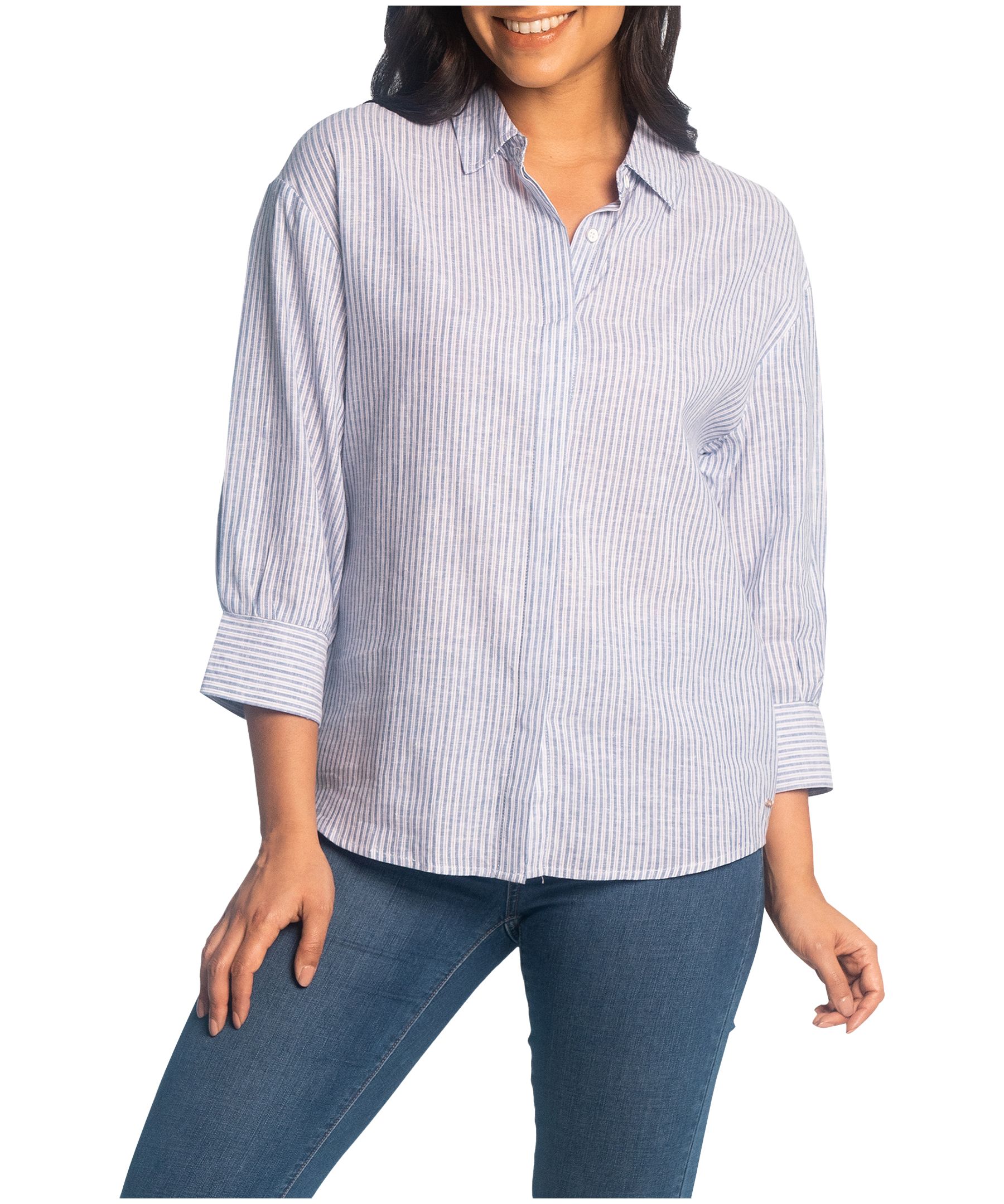 Chemise à manches trois-quarts avec boutons dissimulés pour femmes, Lois, Laureen