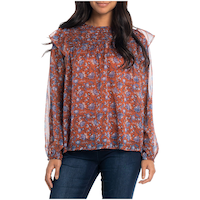 Lois Women's Leana Boho Floral Long Sleeve Blouse Front_Flat