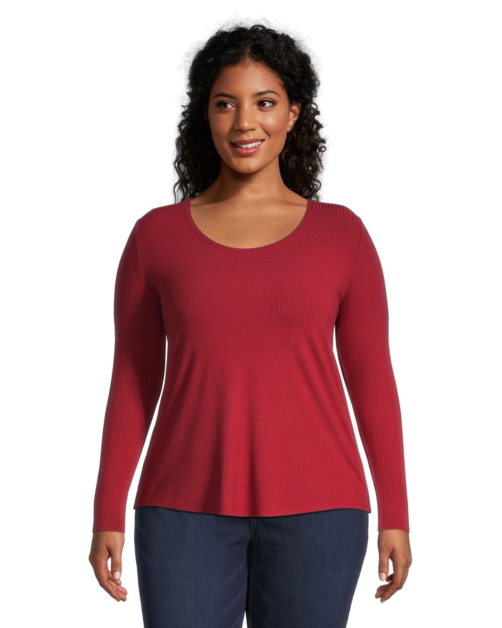 Denver Hayes Women's Relaxed Fit Long Sleeve Scoop Neck Ribbed T 
