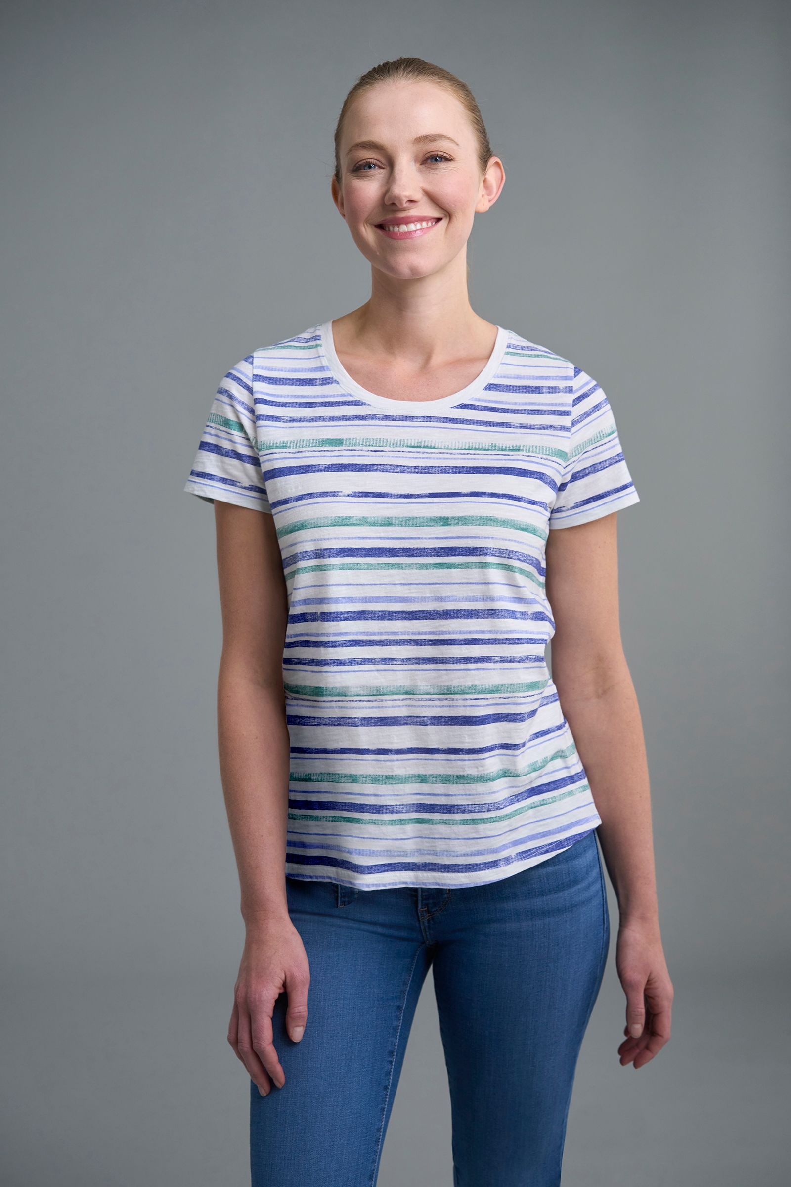 T-shirt à manches courtes et à col arrondi en coton flammé pour femmes, Denver Hayes