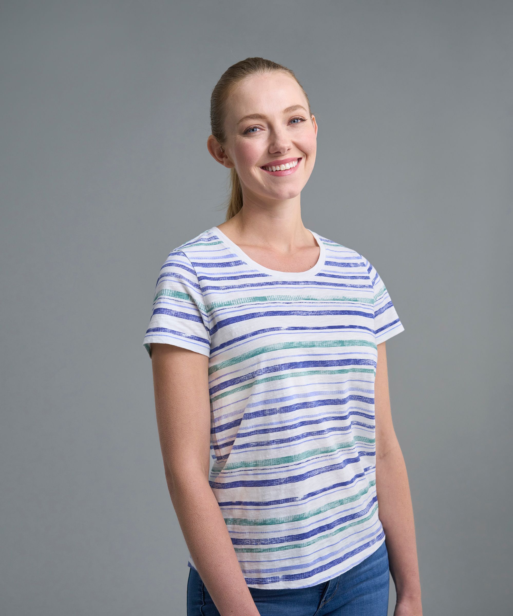 T-shirt à manches courtes et à col arrondi en coton flammé pour femmes, Denver Hayes