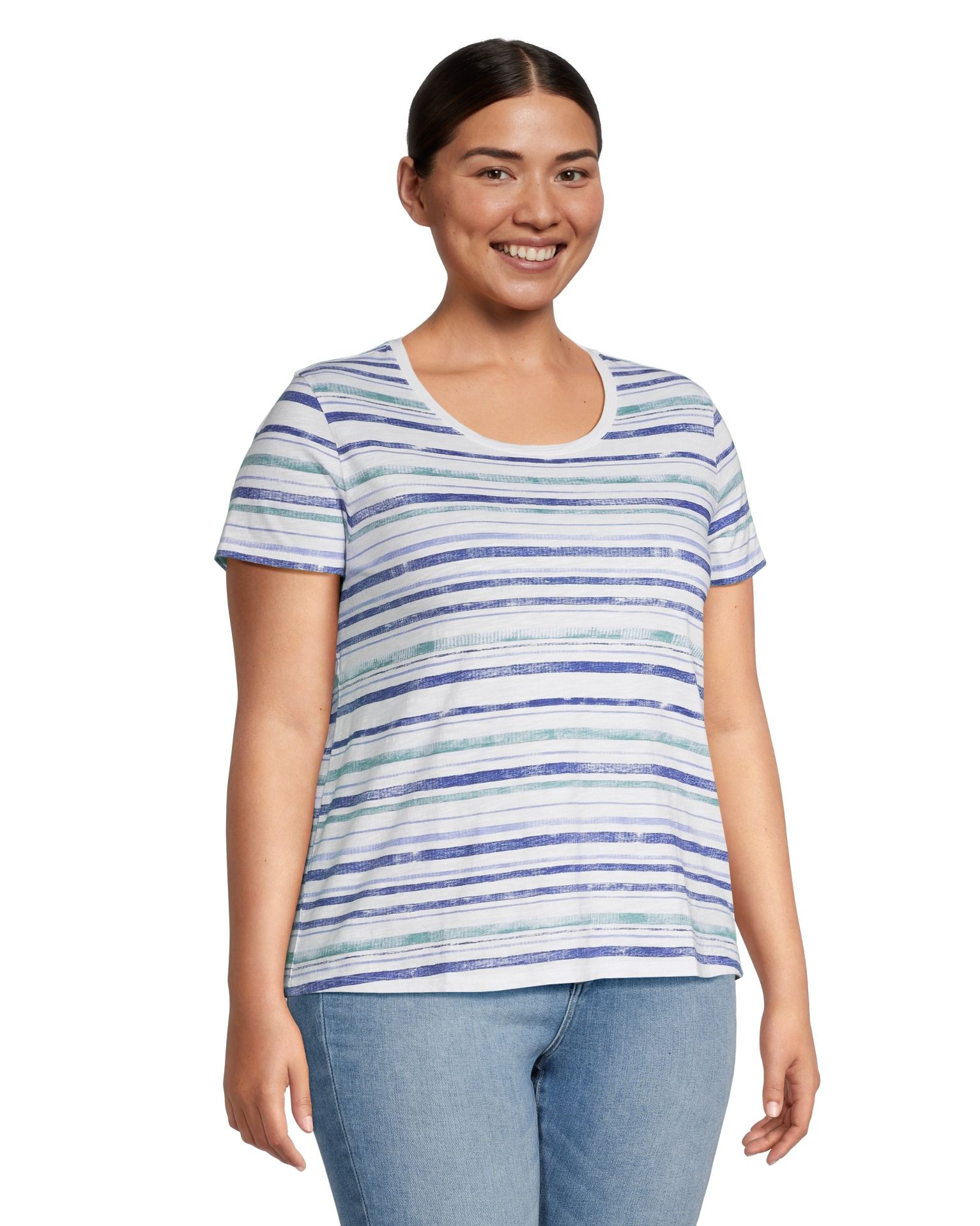 T-shirt à manches courtes et à col arrondi en coton flammé pour femmes, Denver Hayes