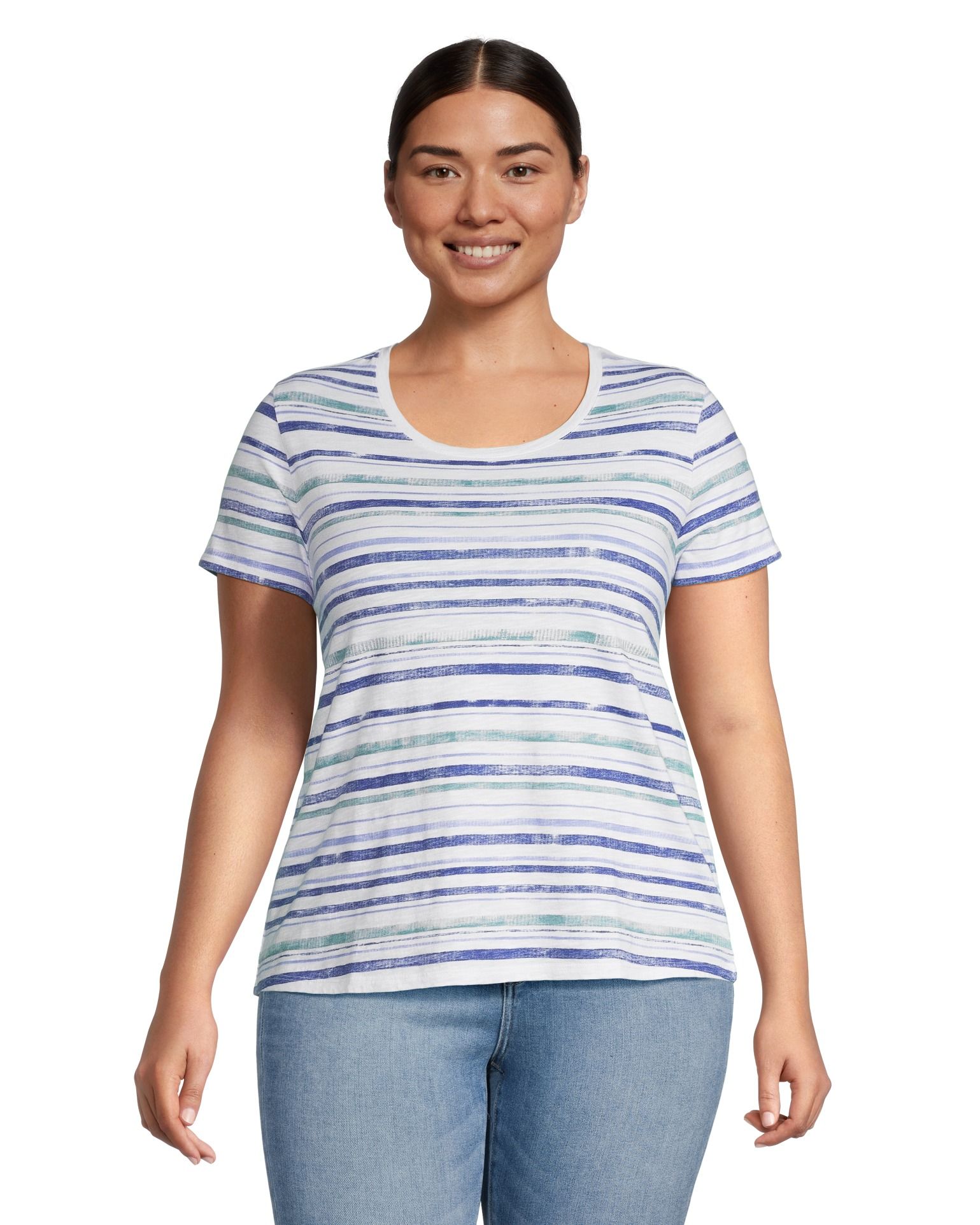 T-shirt à manches courtes et à col arrondi en coton flammé pour femmes, Denver Hayes