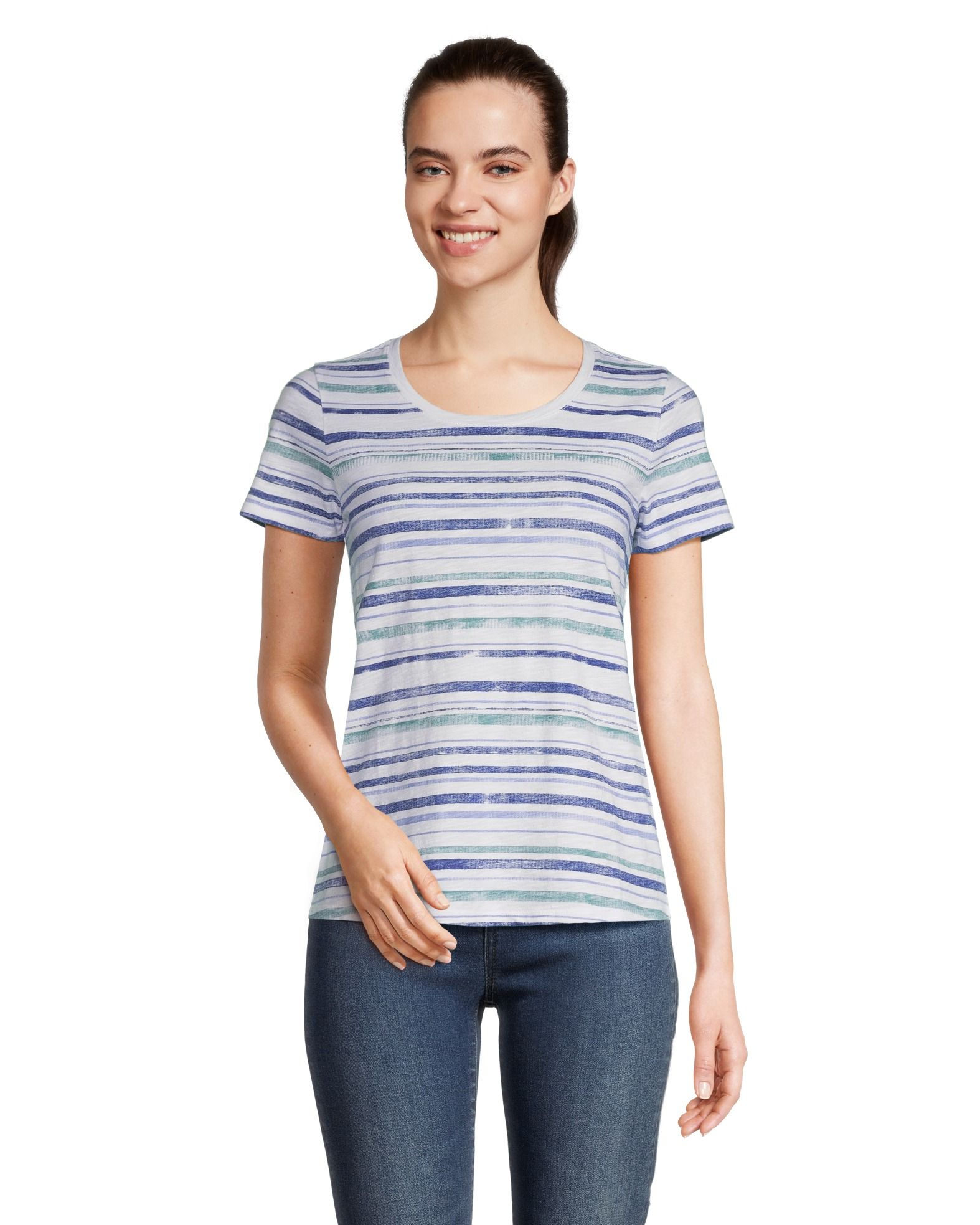 T-shirt à manches courtes et à col arrondi en coton flammé pour femmes, Denver Hayes