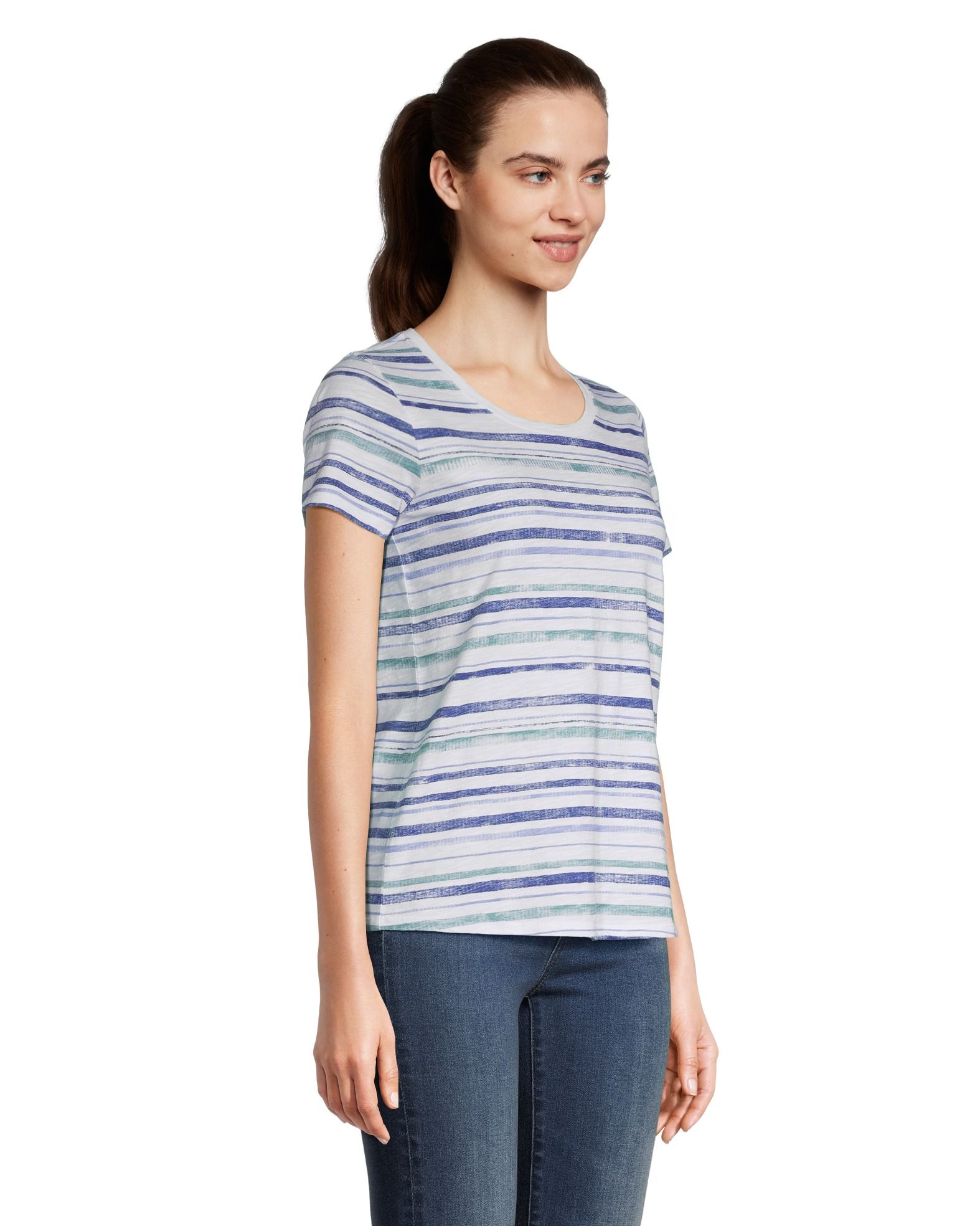 T-shirt à manches courtes et à col arrondi en coton flammé pour femmes, Denver Hayes